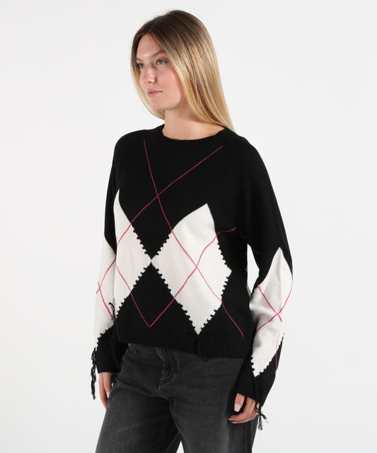 Maglie PINKO Maglione in lana e cashmere con maxi rombi Bianco/nero | PINKO