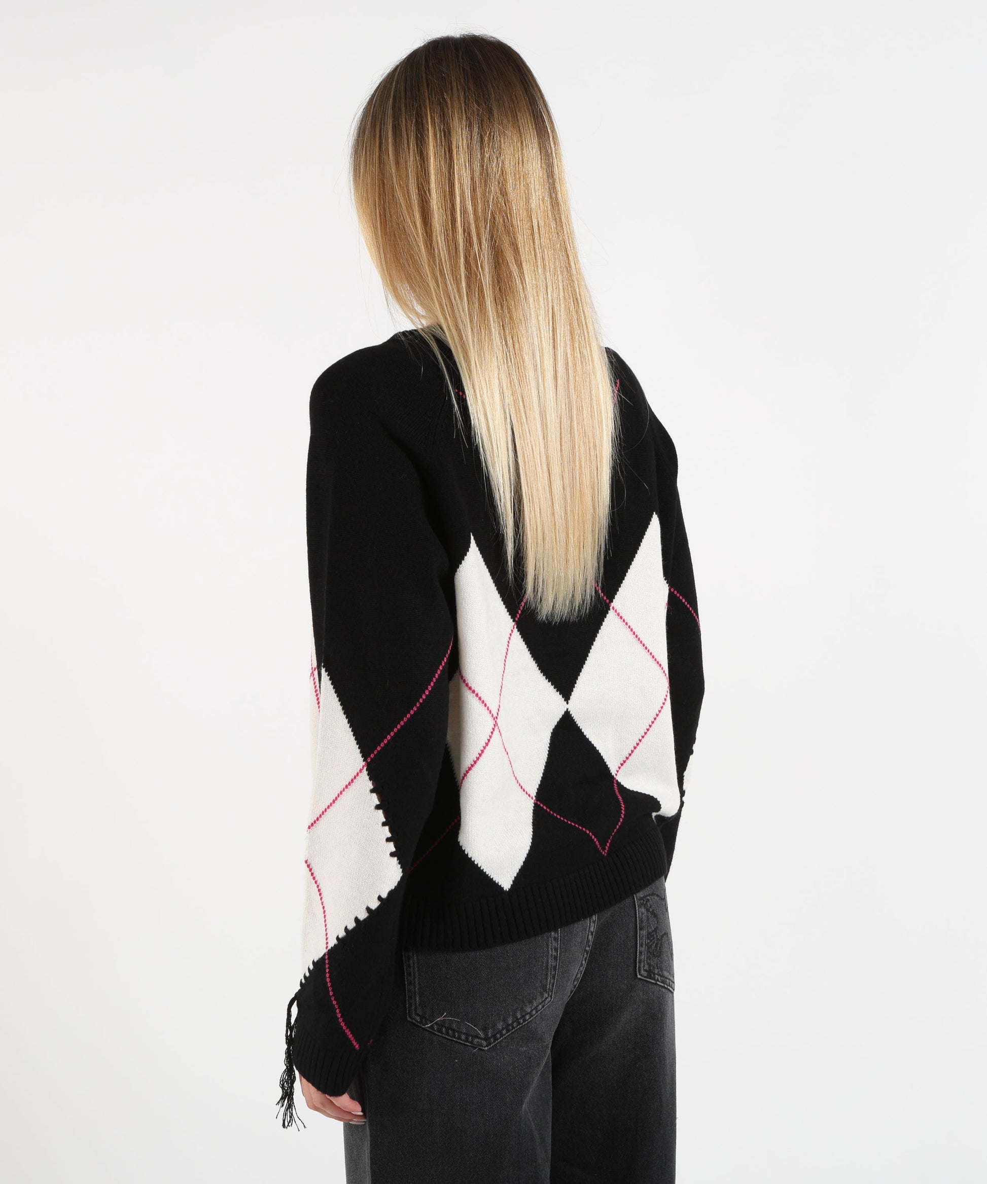 Maglie PINKO Maglione in lana e cashmere con maxi rombi Bianco/nero | PINKO