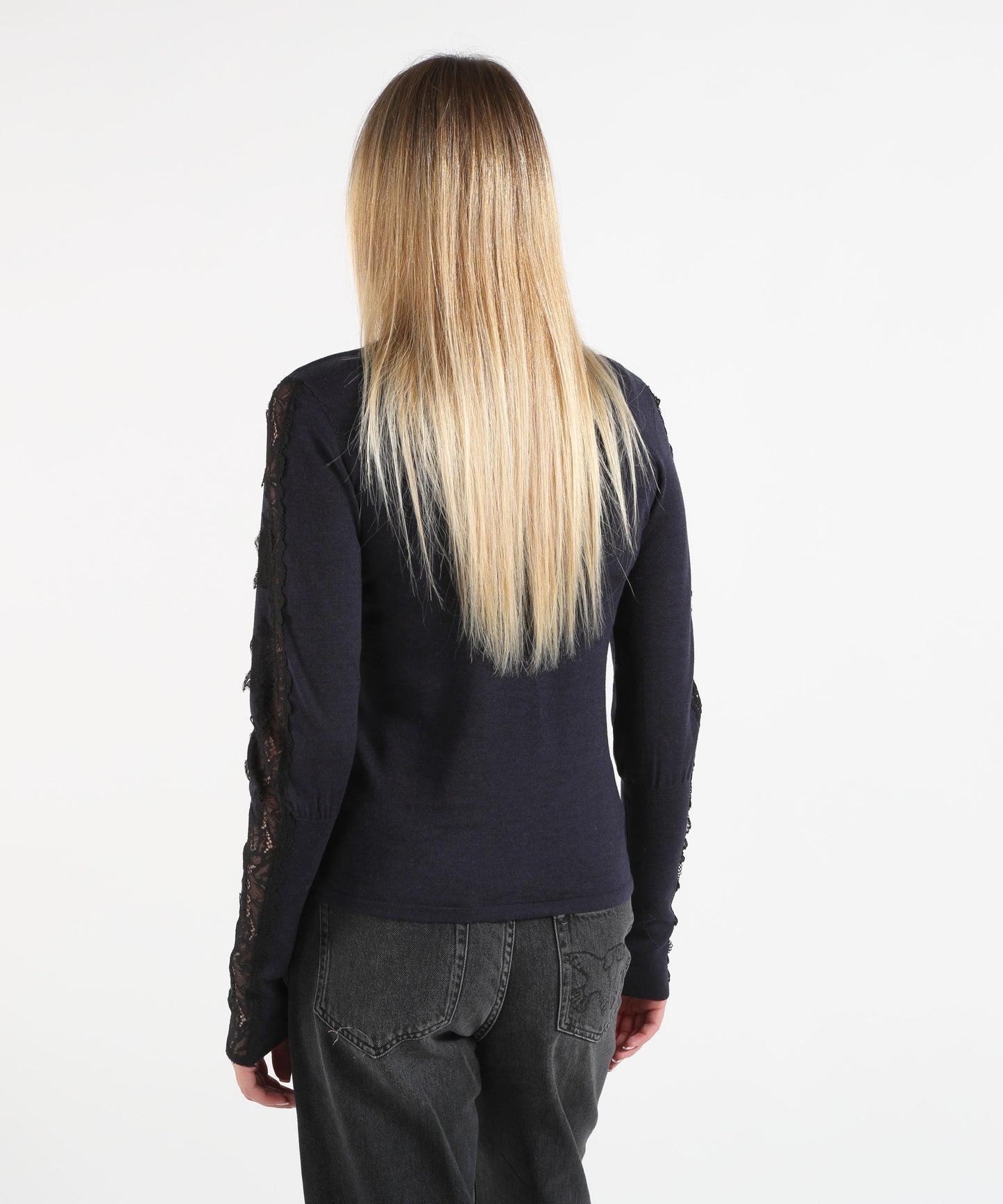PINKO Cardigan in lana con inserti in pizzo