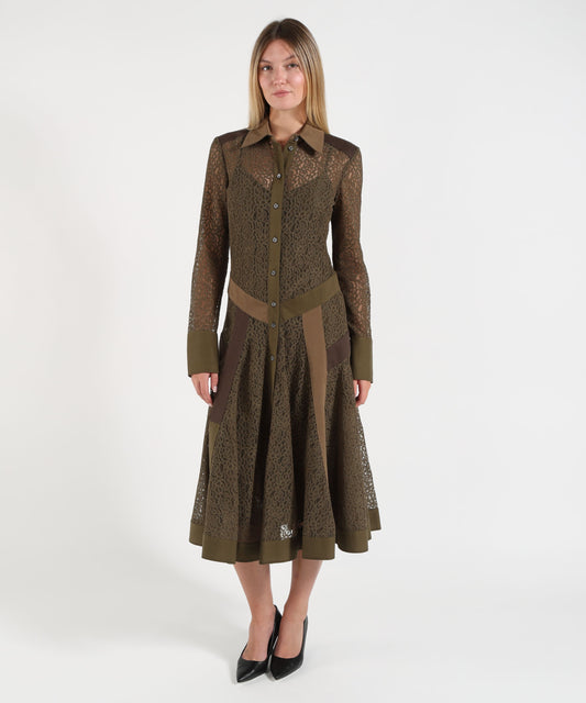Abiti PINKO Abito midi chemisier in pizzo con inserti Verde | PINKO