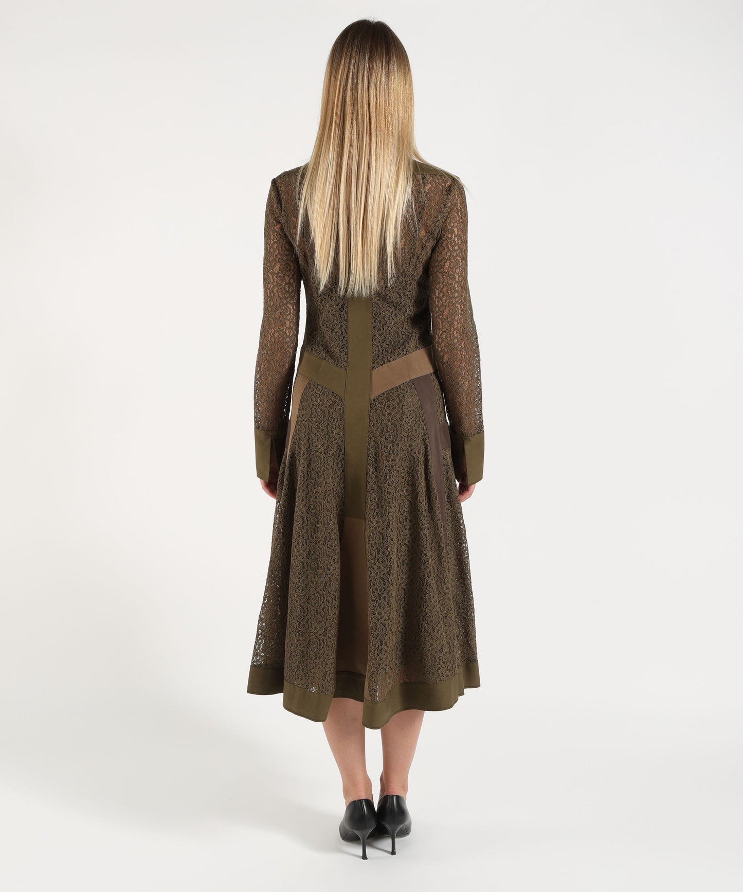 PINKO Abito midi chemisier in pizzo con inserti