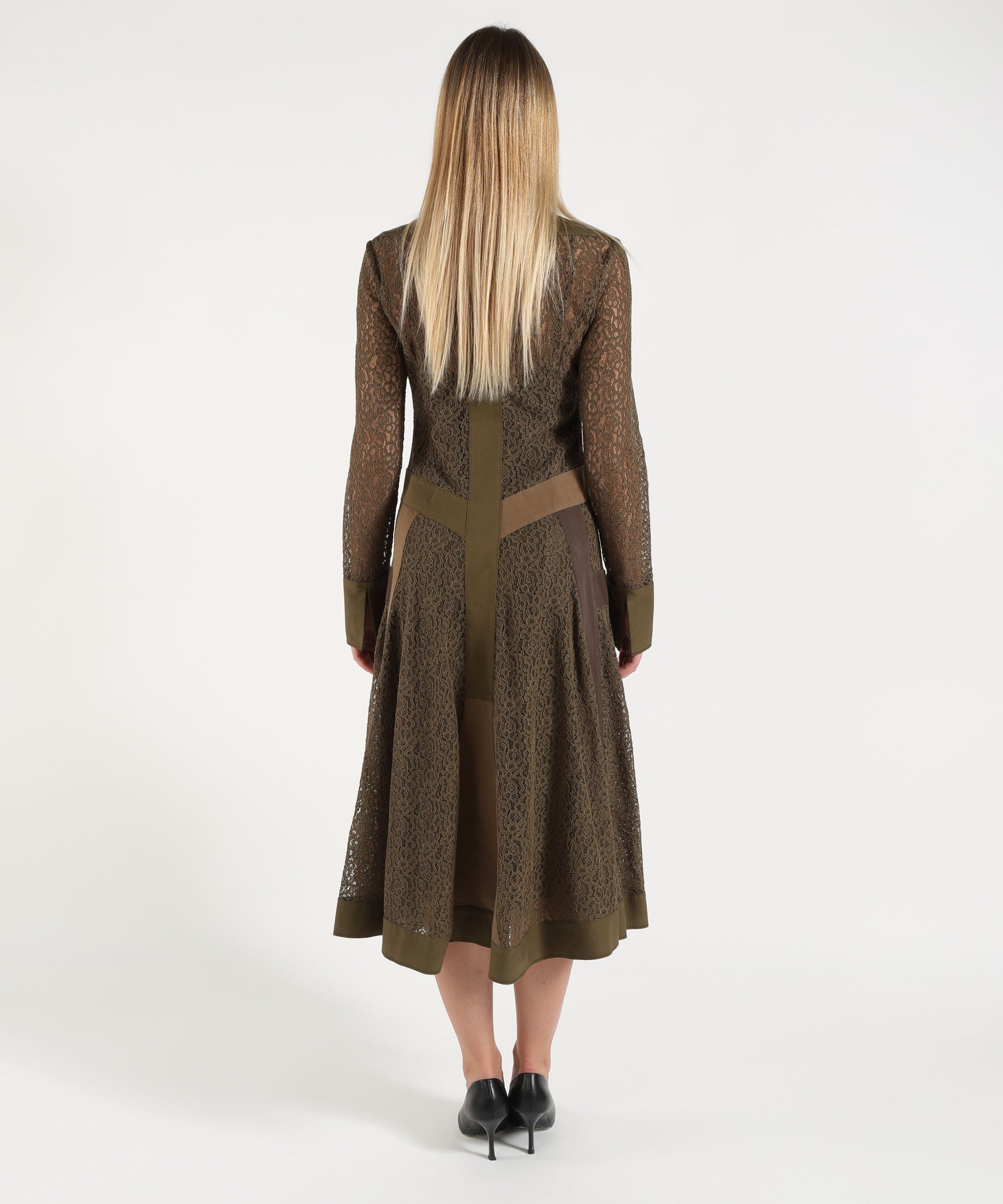Abiti PINKO Abito midi chemisier in pizzo con inserti Verde | PINKO