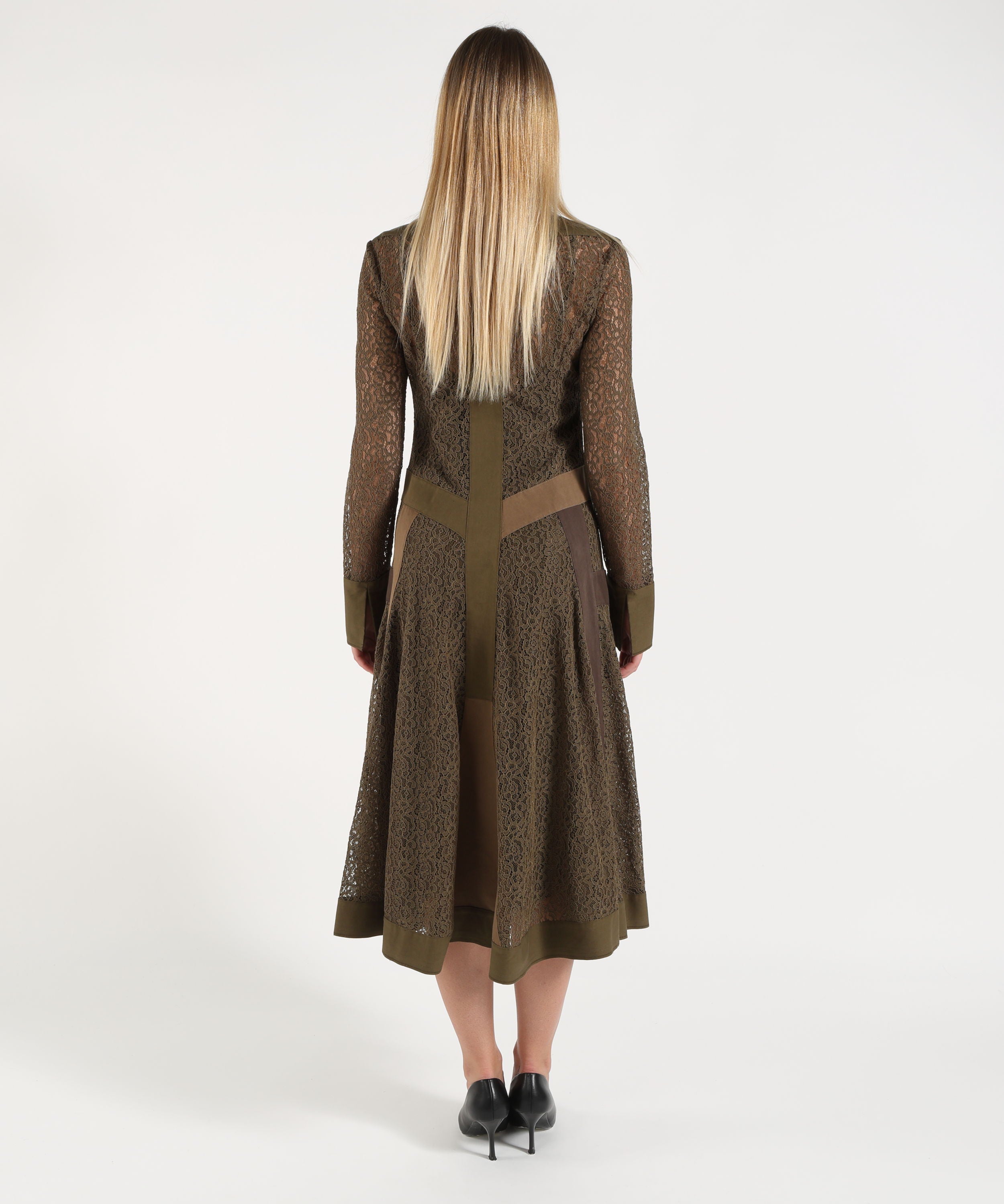 Abiti PINKO Abito midi chemisier in pizzo con inserti Verde | PINKO