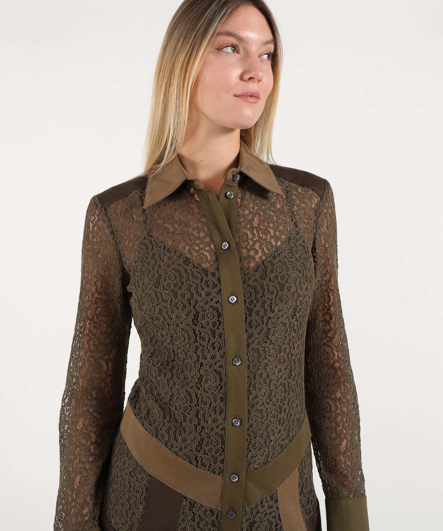 PINKO Abito midi chemisier in pizzo con inserti