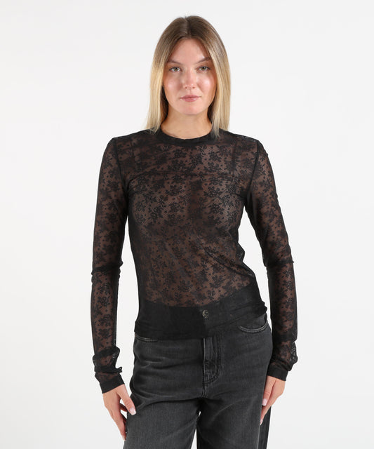 Maglie PINKO Maglia in pizzo stretch floreale Nero | PINKO