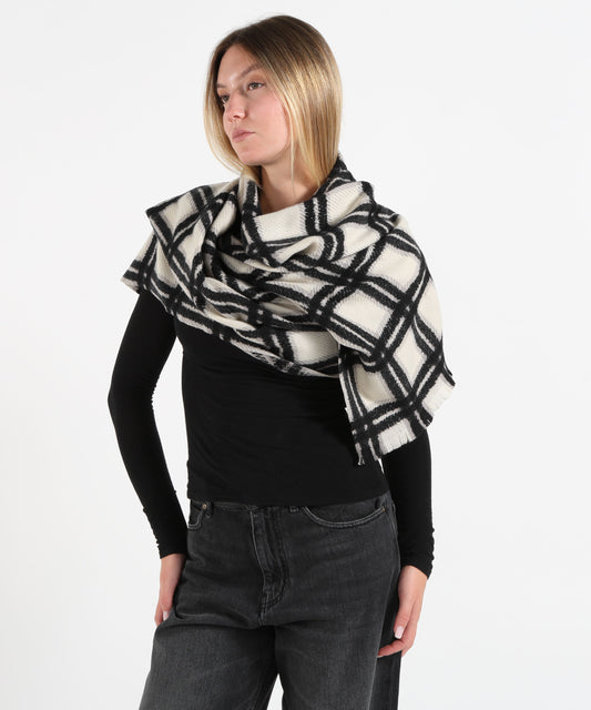 Sciarpe PENNYBLACK Stola Donna Jacquard Check con Frange Nero/avorio | PENNYBLACK