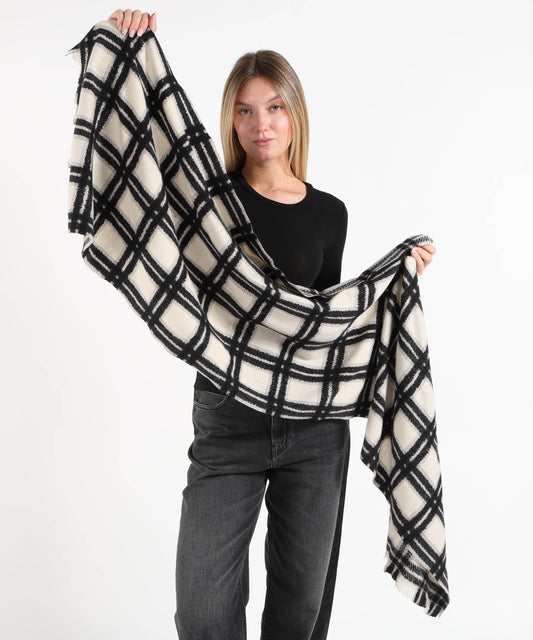 Sciarpe PENNYBLACK Stola Donna Jacquard Check con Frange Nero/avorio | PENNYBLACK