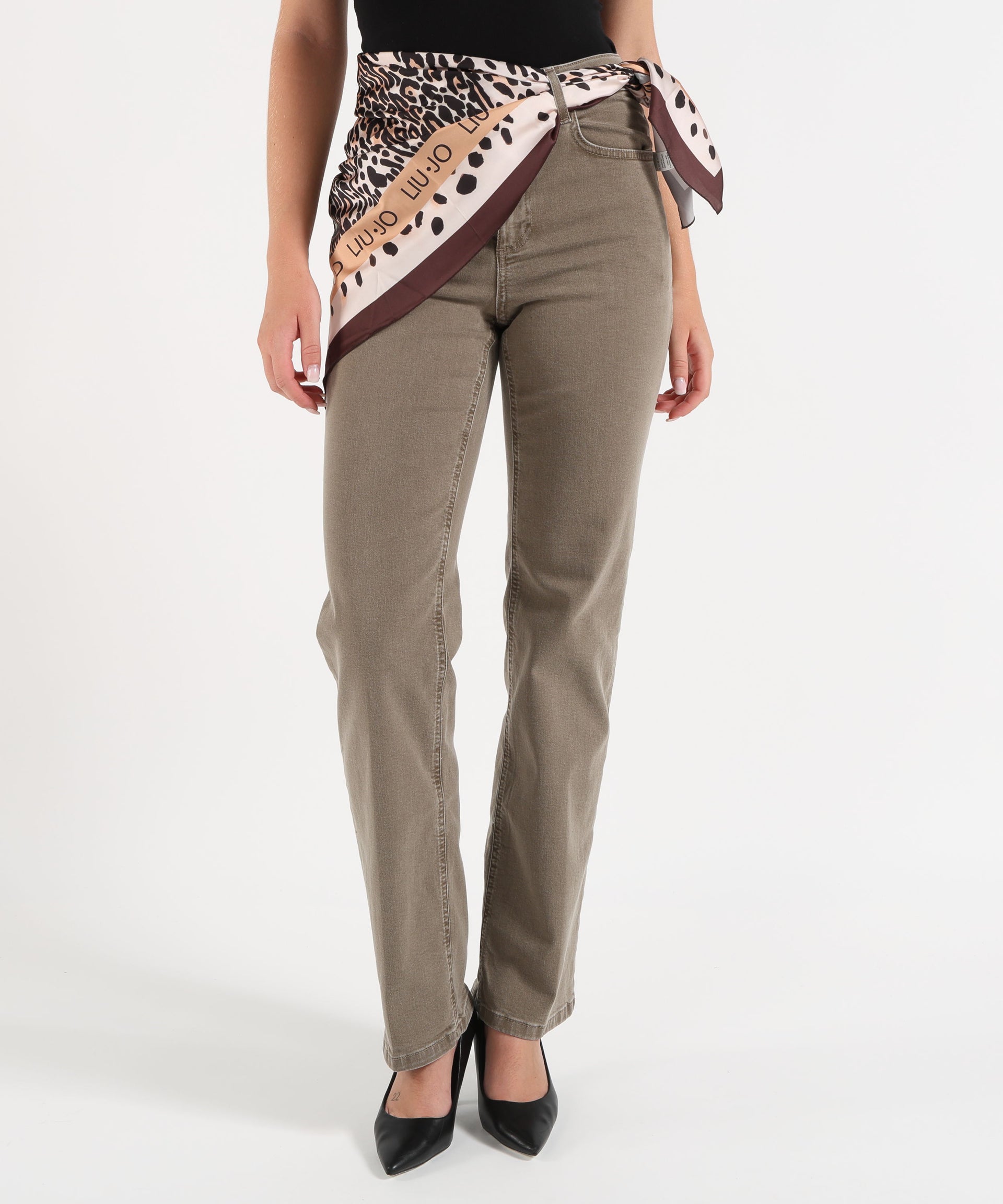 LIUJO denim Jeans Donna a Vita Alta con Foulard