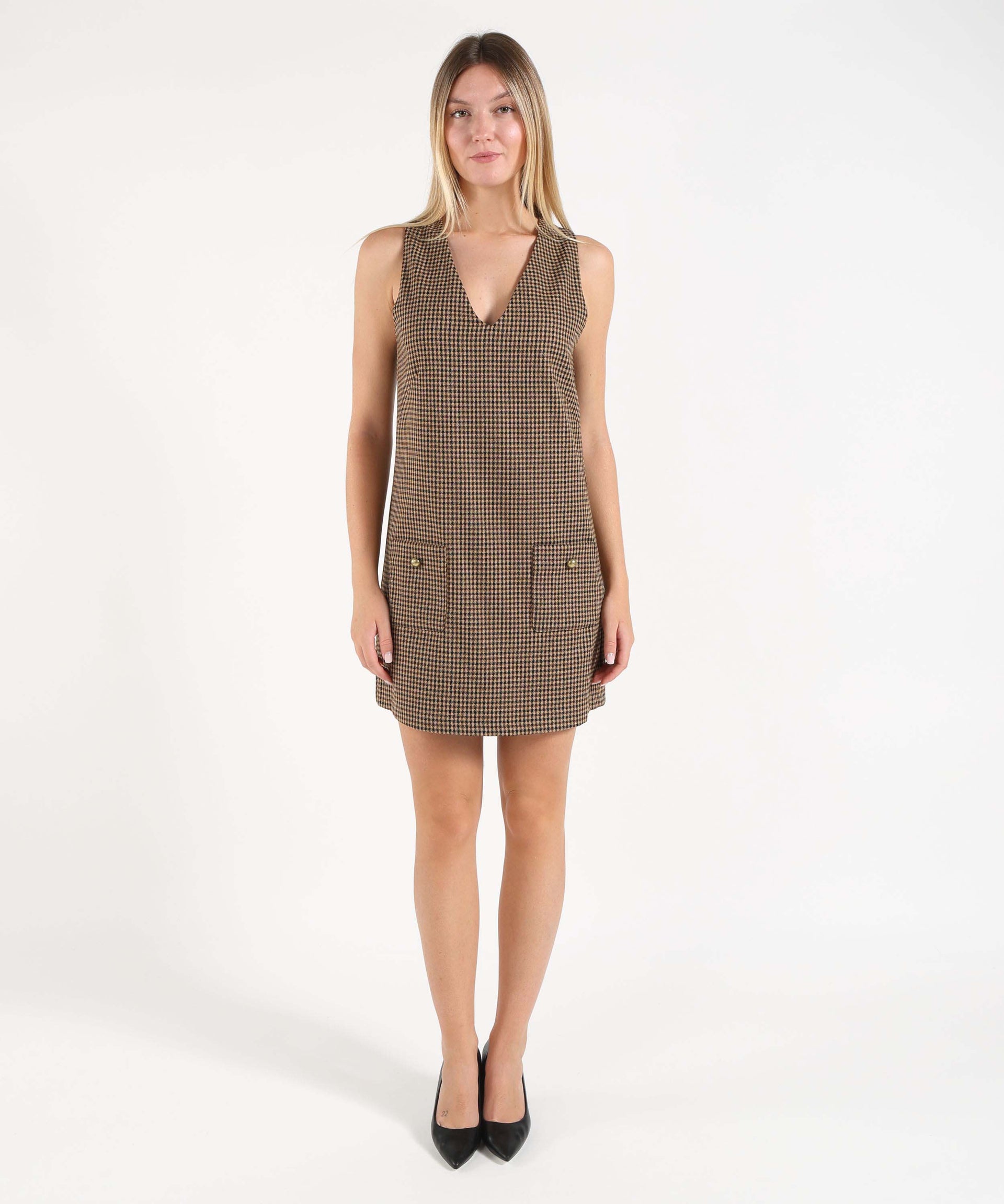KAOS Abito Donna Mini a Trapezio Principe di Galles