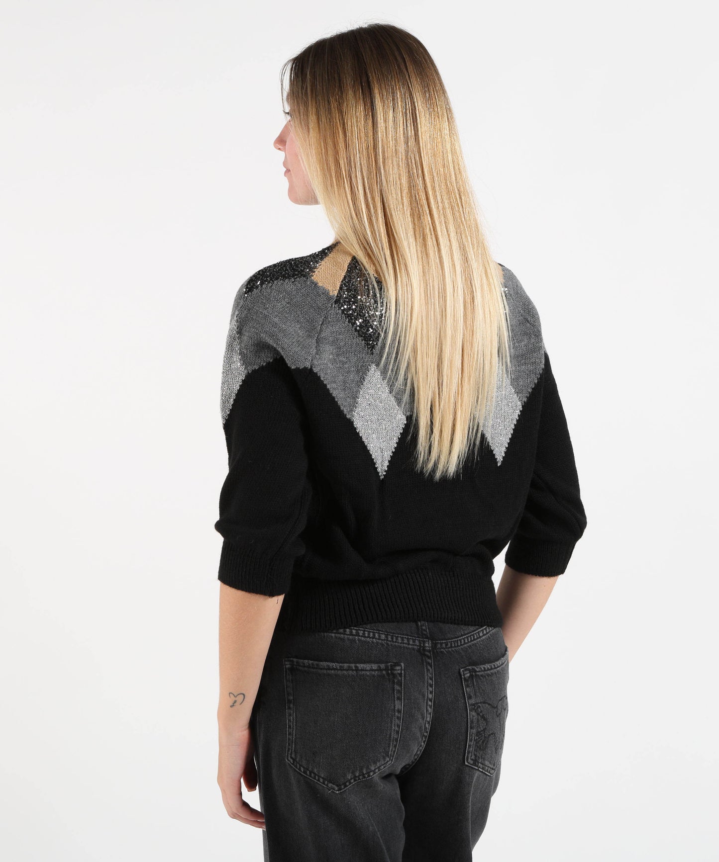 KAOS Maglione Donna a Collo Alto con Rombi