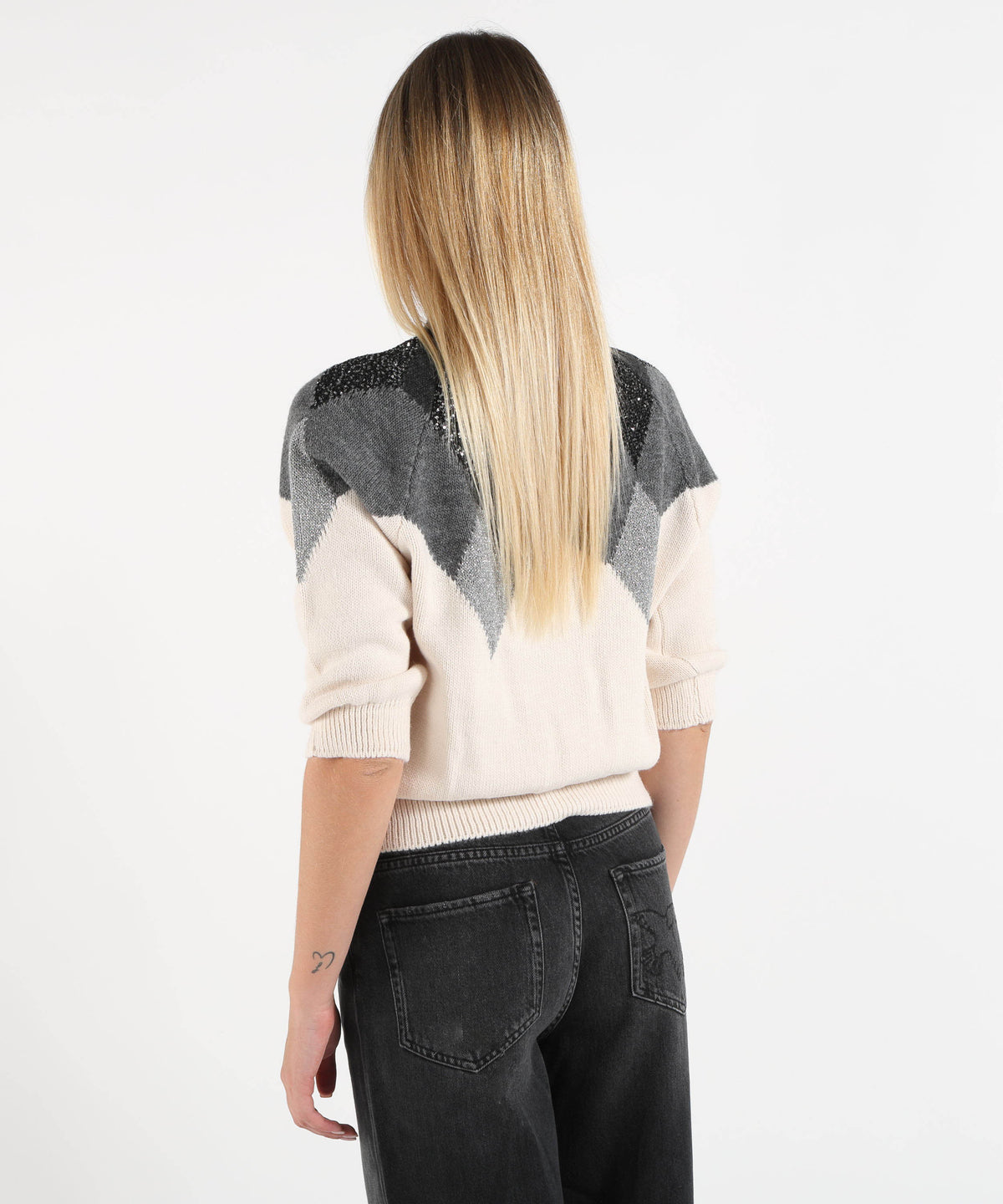 KAOS Women’s High-Neck Sweater with Argyle Pattern