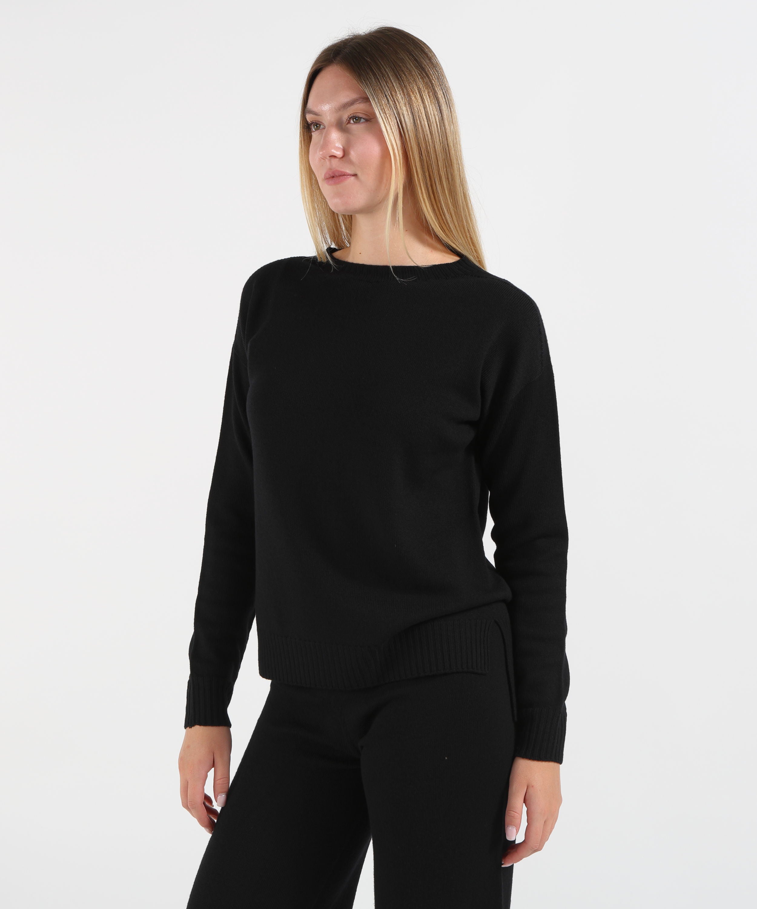 Maglie KAOS Maglione Donna Girocollo con Spacchetti Laterali Nero | KAOS