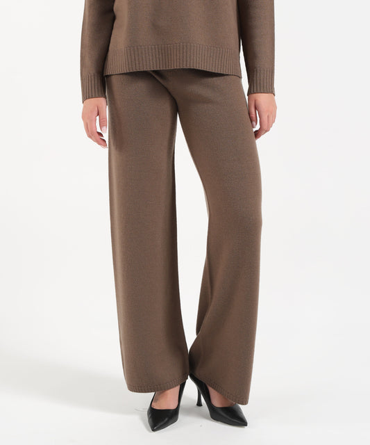 Maglie KAOS Pantalone Donna Palazzo in Lana Cacao | KAOS