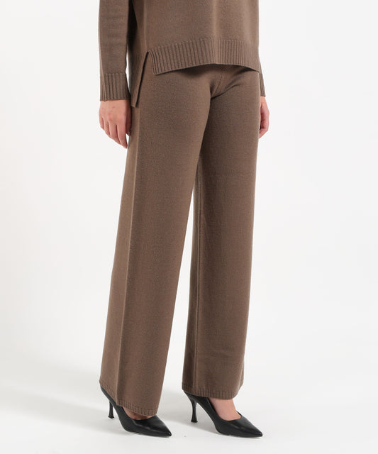 Maglie KAOS Pantalone Donna Palazzo in Lana Cacao | KAOS