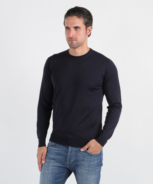 Maglie FILIPPO DE LAURENTIIS Maglia Girocollo Superleggera in Lana Merino, Seta e Cashmere Slim Fit Navy | FILIPPO DE LAURENTIIS