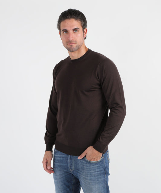 Knitwear FILIPPO DE LAURENTIIS Superfine Wool Crew Neck Sweater Caffe' | FILIPPO DE LAURENTIIS