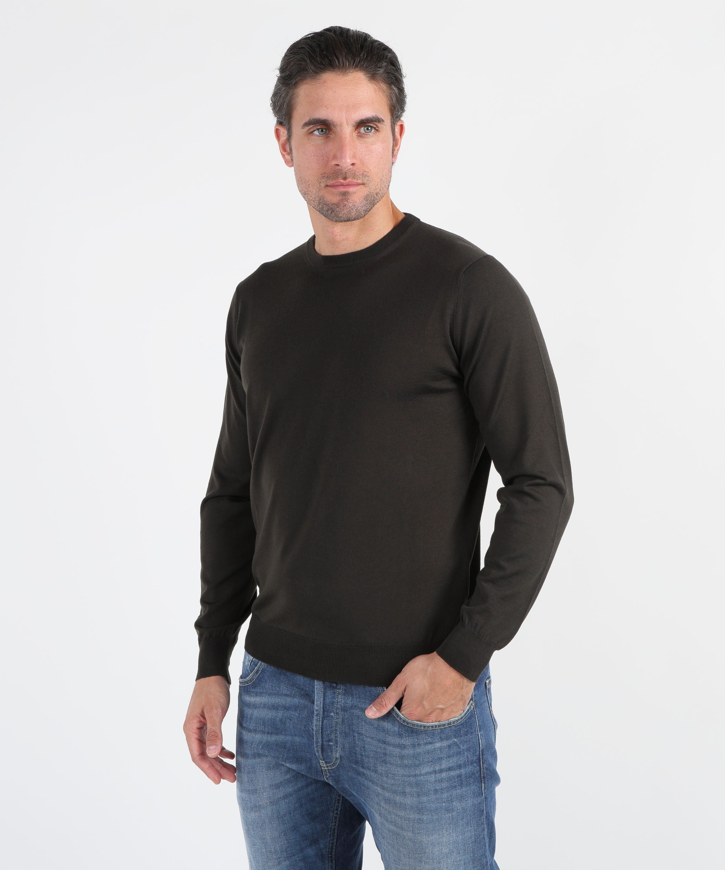 Maglie FILIPPO DE LAURENTIIS Maglia girocollo in lana super fine Militare | FILIPPO DE LAURENTIIS