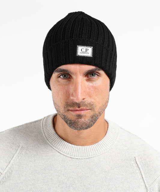Cappelli C.P. COMPANY Extrafine Merino Wool Logo Beanie Nero | C.P. COMPANY