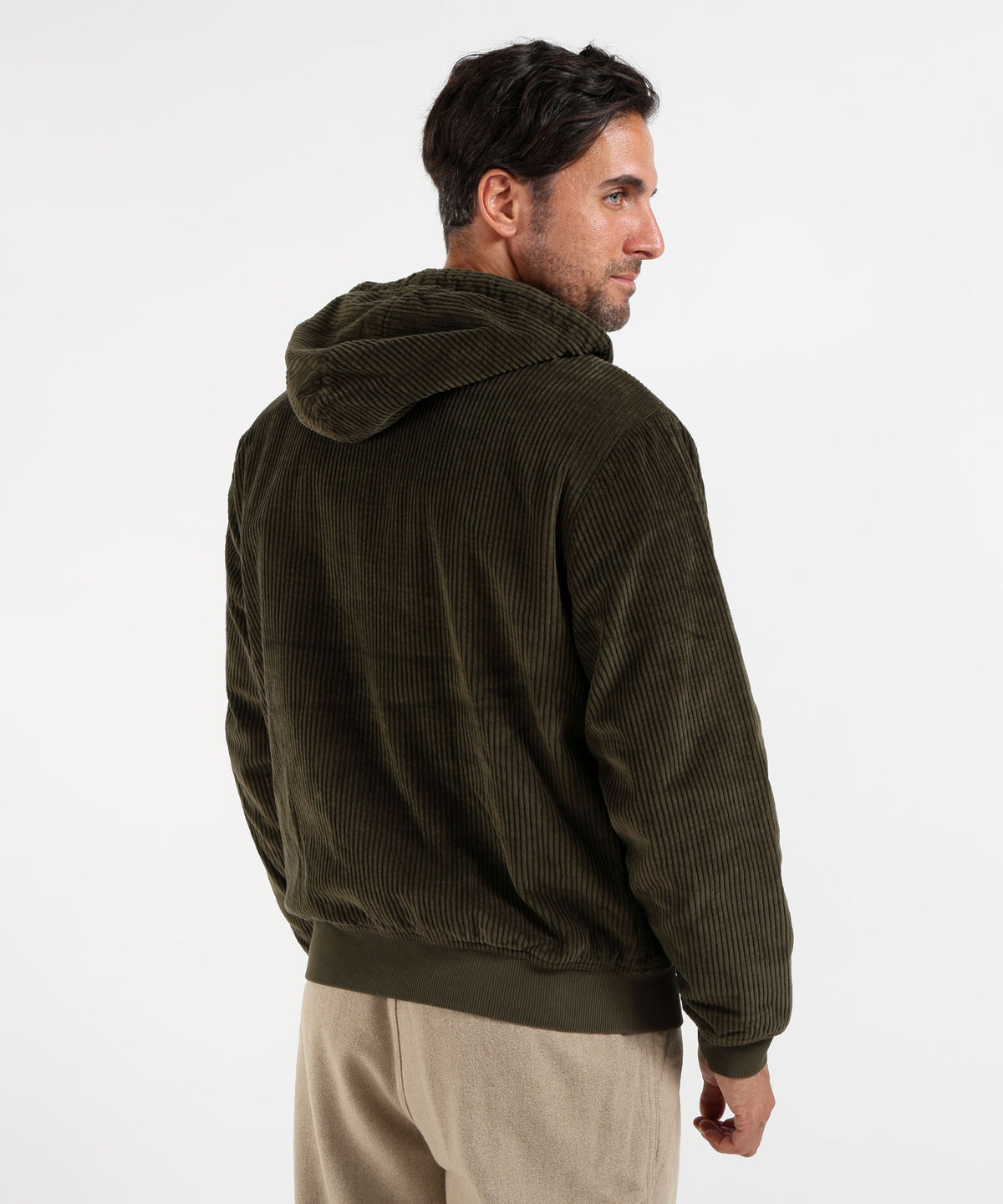 Bomber C.P. COMPANY Felpa Uomo C.P. Company in Velluto a Coste con Cappuccio e Full Zip Militare | C.P. COMPANY