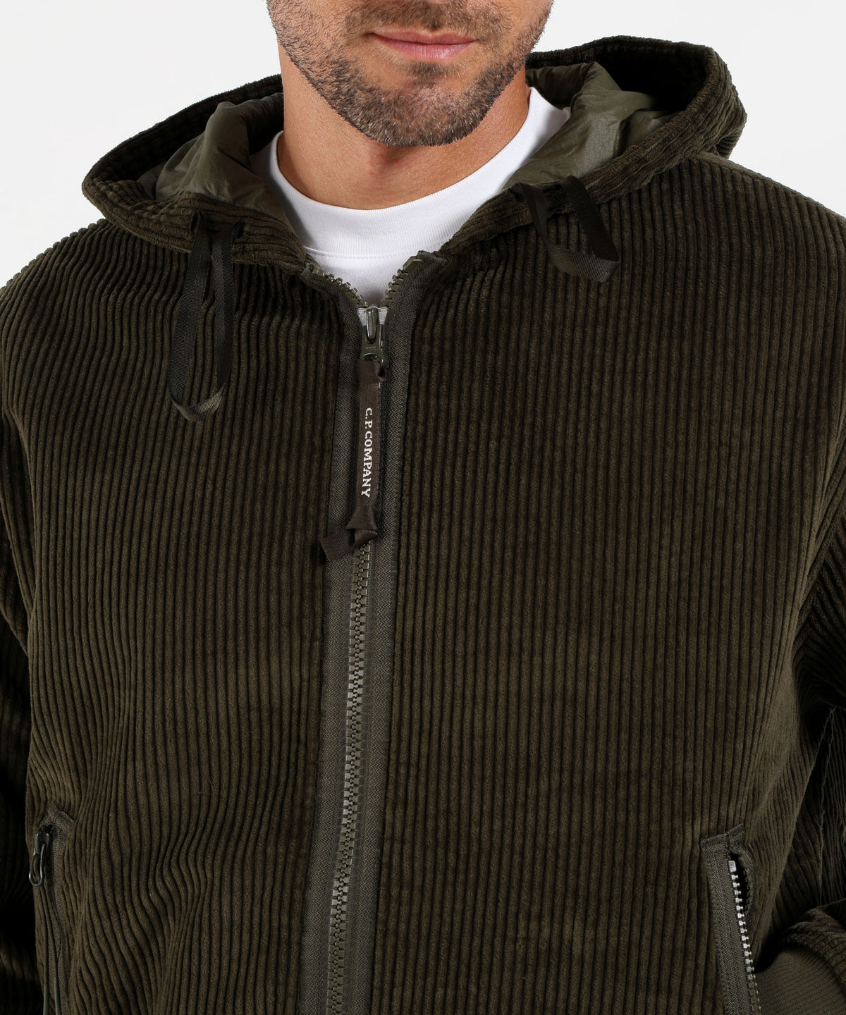 C.P. COMPANY Felpa Uomo C.P. Company in Velluto a Coste con Cappuccio e Full Zip