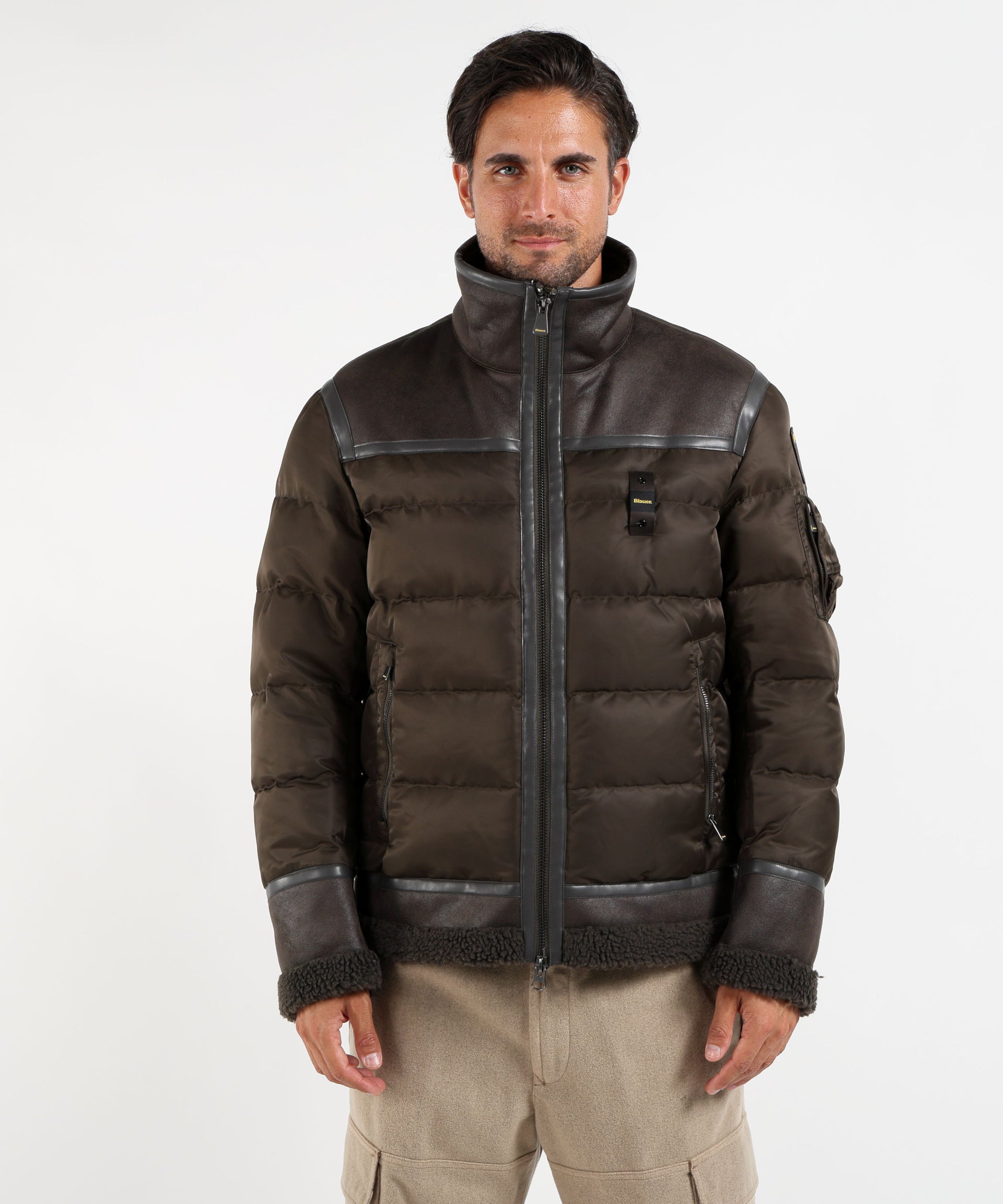 BLAUER GIUBBETTO CON INSERTI IN MONTONE ORGAN NEW