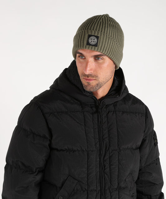 Cappelli STONE ISLAND FULL RIB RWS WOOL Beanie in maglia a costine con patch del logo Compass Militare | STONE ISLAND