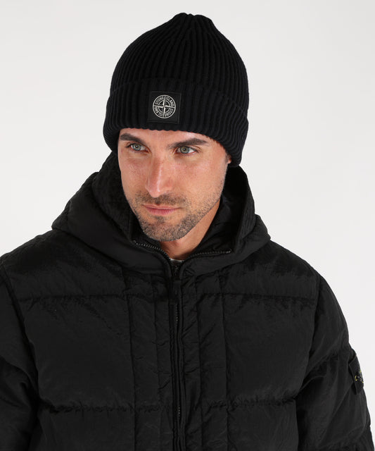Cappelli STONE ISLAND FULL RIB RWS WOOL Beanie in maglia a costine con patch del logo Compass Navy | STONE ISLAND