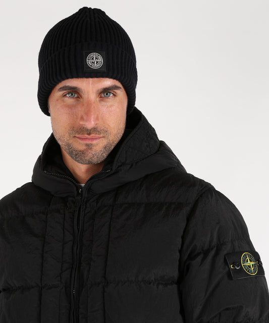 Cappelli STONE ISLAND FULL RIB RWS WOOL Beanie in maglia a costine con patch del logo Compass Navy | STONE ISLAND