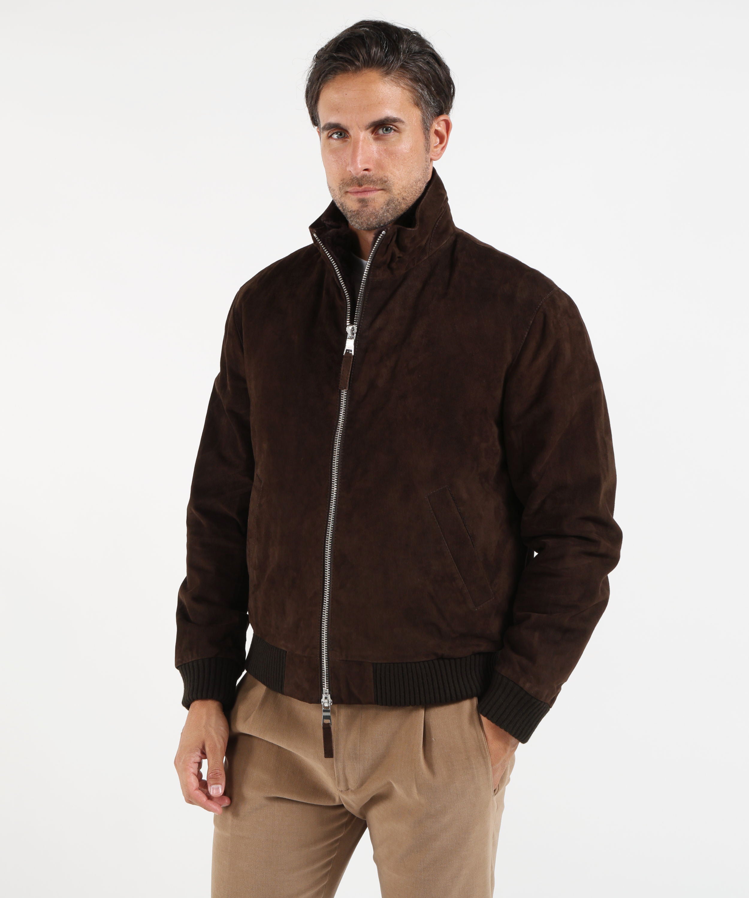 Giacche THE JACK LEATHERS Giacca Uomo in Pelle Scamosciata con Interno in Eco Pelliccia Moro | THE JACK LEATHERS