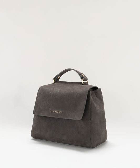 Borse ORCIANI Borsa Sveva Nabucco Small a mano in pelle nabuk con tracolla Carbone | ORCIANI