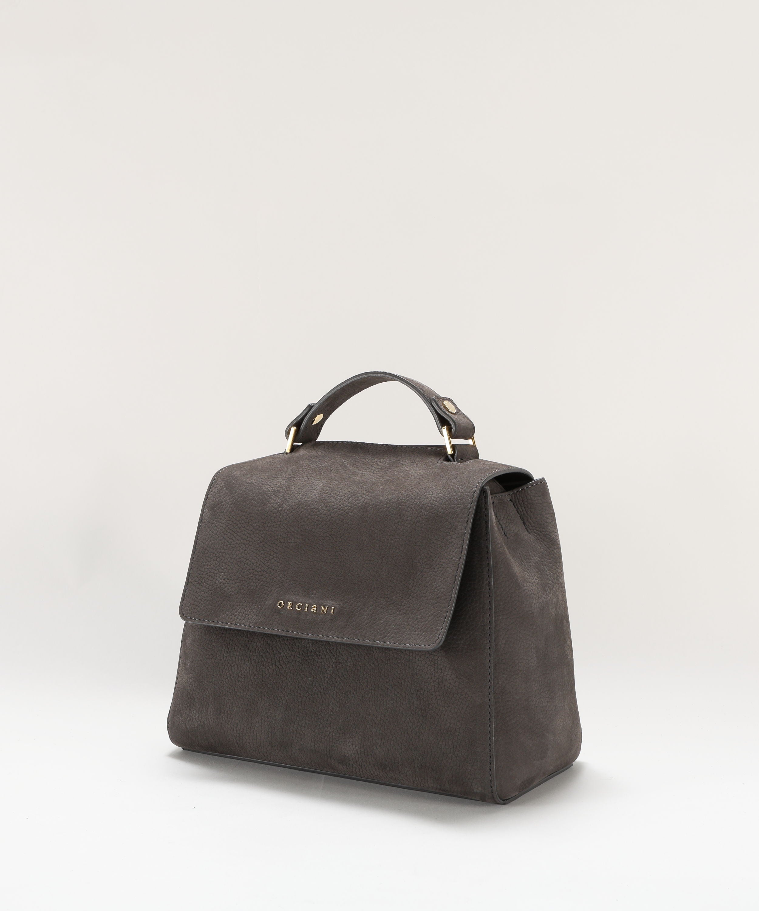 Borse ORCIANI Borsa Sveva Nabucco Small a mano in pelle nabuk con tracolla Carbone | ORCIANI