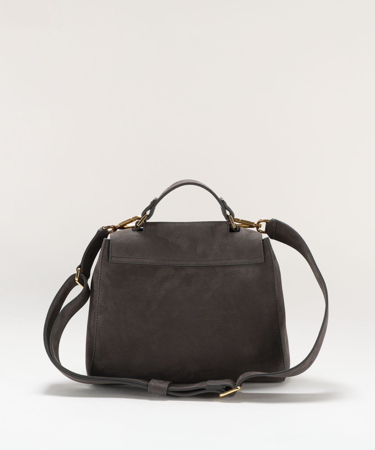 Bags ORCIANI Small Sveva Nabucco Handbag in Nubuck Leather with Shoulder Strap Carbone | ORCIANI