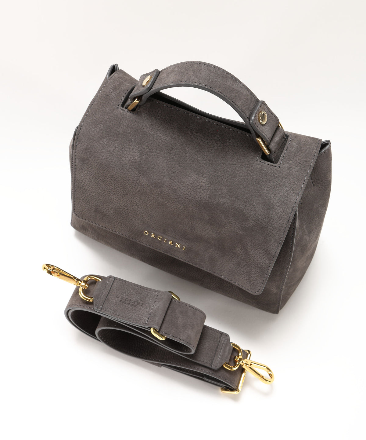 ORCIANI Small Sveva Nabucco Handbag in Nubuck Leather with Shoulder Strap