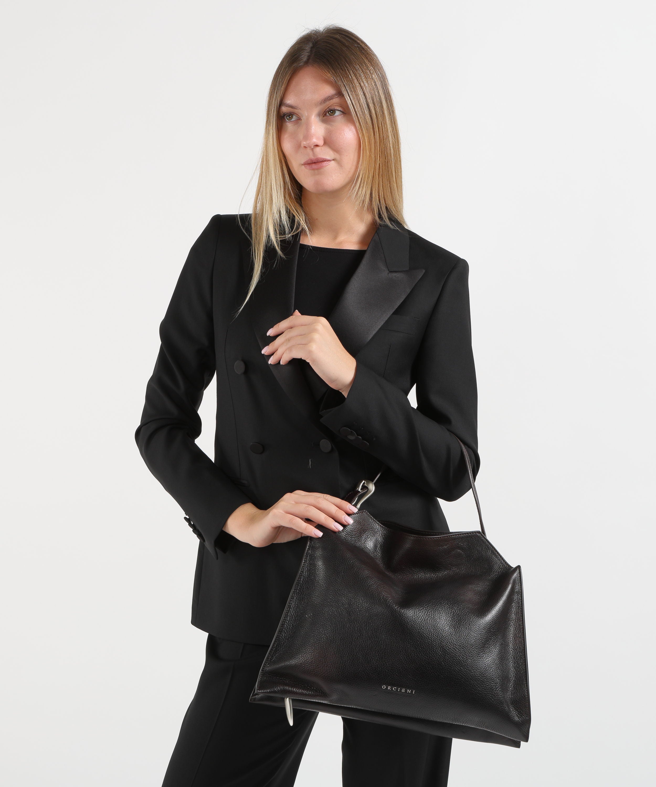 Borse ORCIANI Borsa Trinity Lagoon Midi a spalla in pelle Testa di moro | ORCIANI