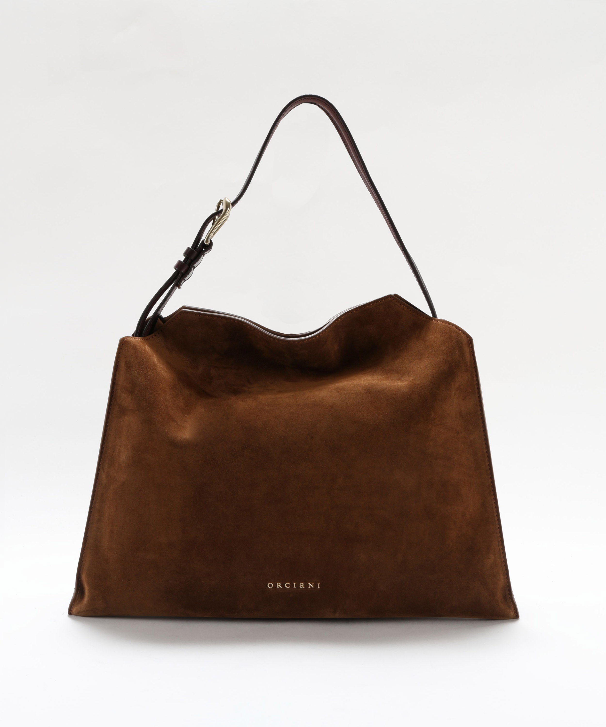 Borse ORCIANI Borsa Trinity Peach Oro Midi a spalla in suede e cuoio Tabacco | ORCIANI