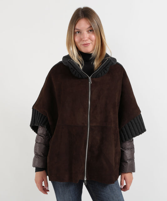 Giacche THE JACKIE LEATHERS Cappa in pelle scamosciata Testa di moro | THE JACKIE LEATHERS
