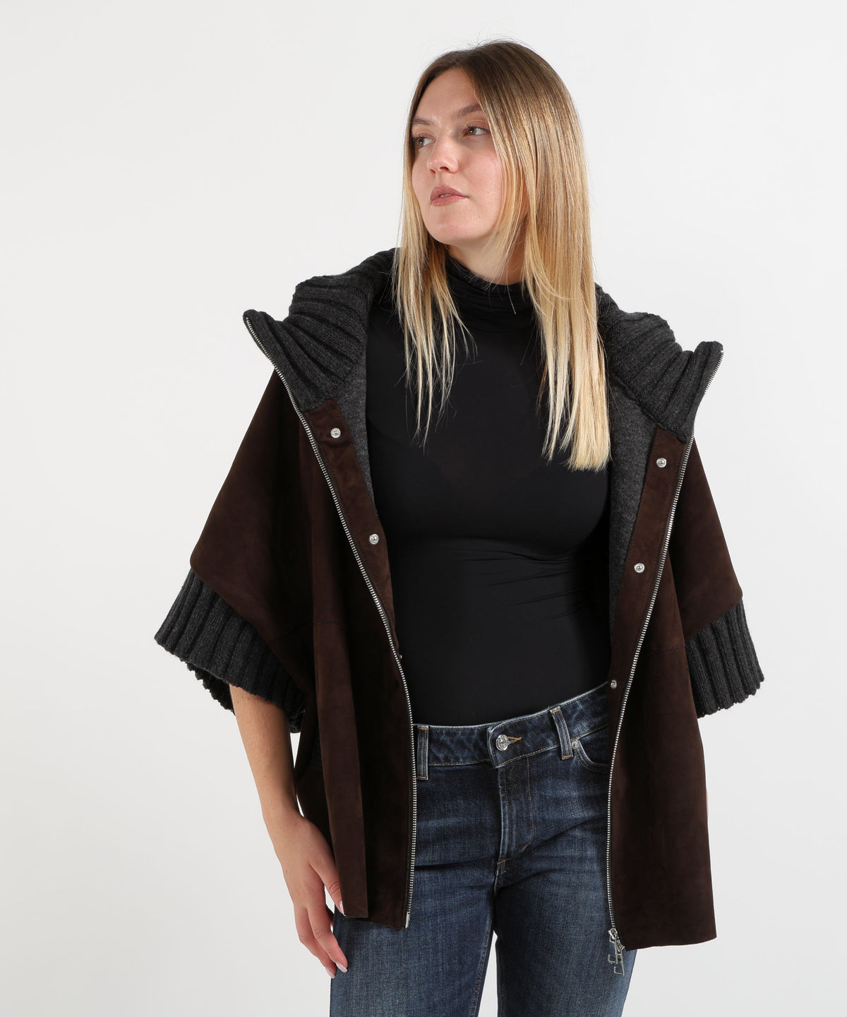 Giacche THE JACKIE LEATHERS Cappa in pelle scamosciata Testa di moro | THE JACKIE LEATHERS