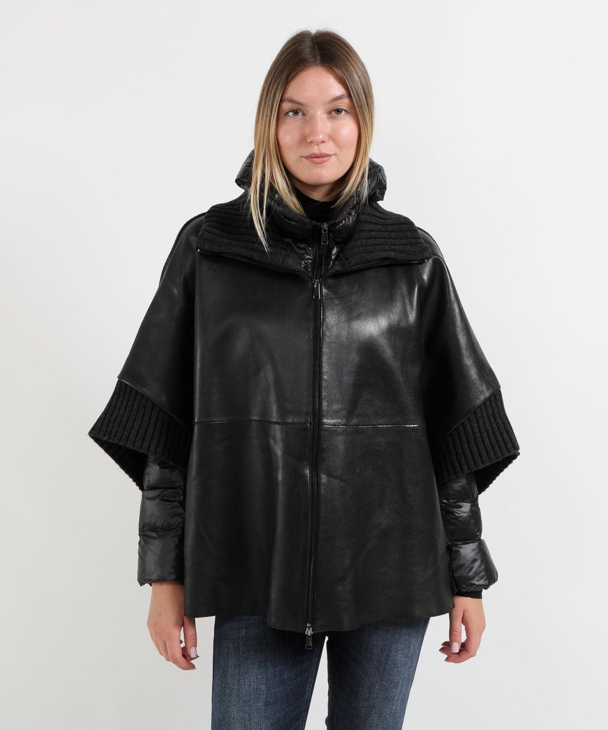 THE JACKIE LEATHERS Giubbotto Donna Lavinia Knit in Pelle e Maglia