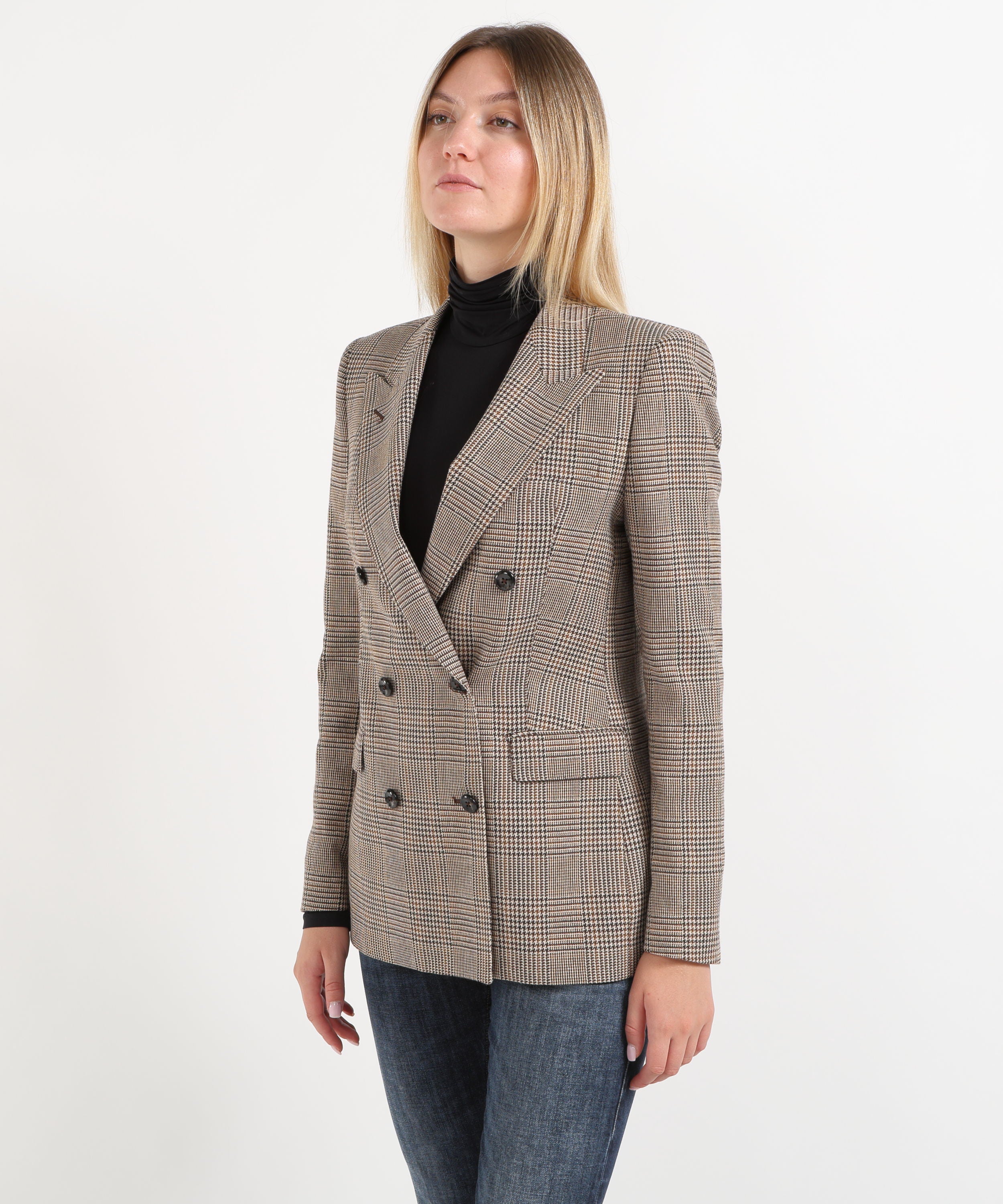 Jackets TAGLIATORE Brown Double-Breasted Jacket with Prince of Wales Check Moro | TAGLIATORE