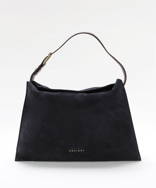 Borse ORCIANI Borsa Trinity Peach Oro Midi a spalla in suede e cuoio Blu | ORCIANI