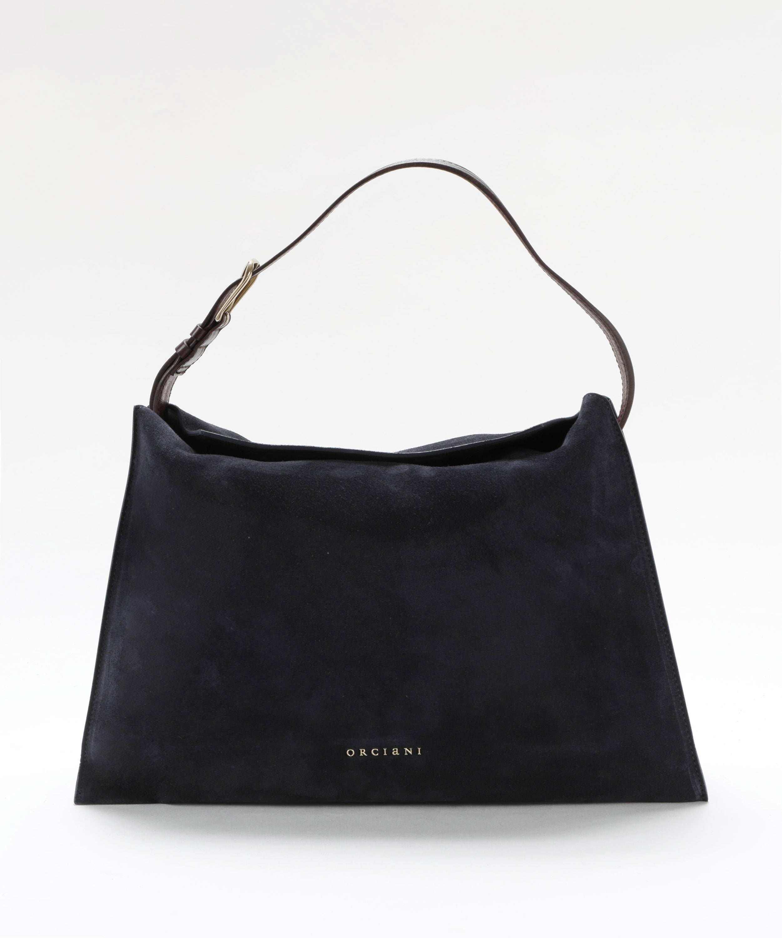 Borse ORCIANI Borsa Trinity Peach Oro Midi a spalla in suede e cuoio Blu | ORCIANI