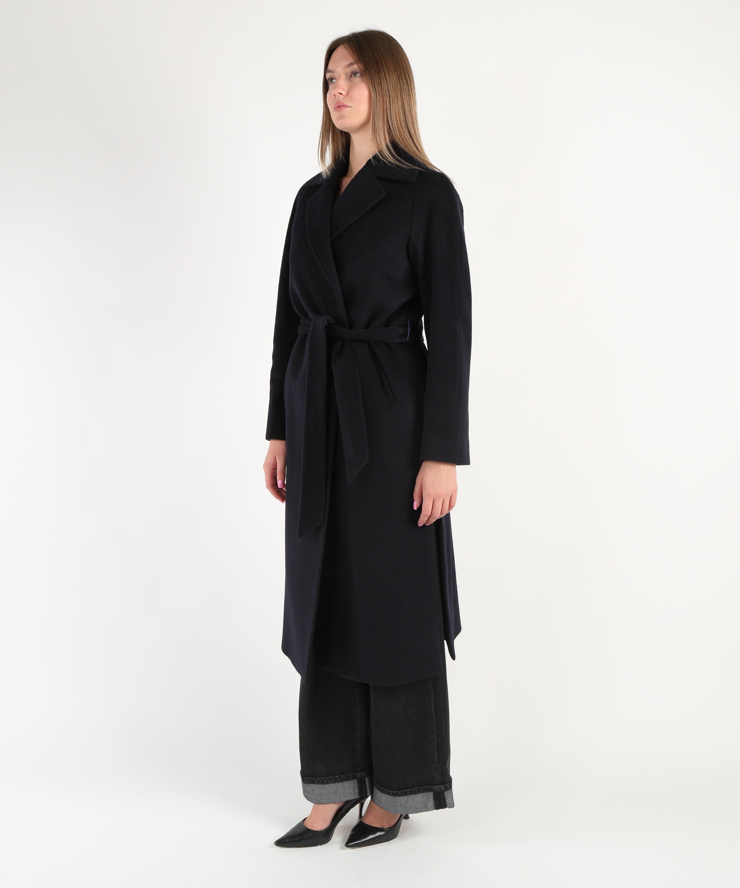 Coats CHIARULLI Long Belted Coat Nero | CHIARULLI