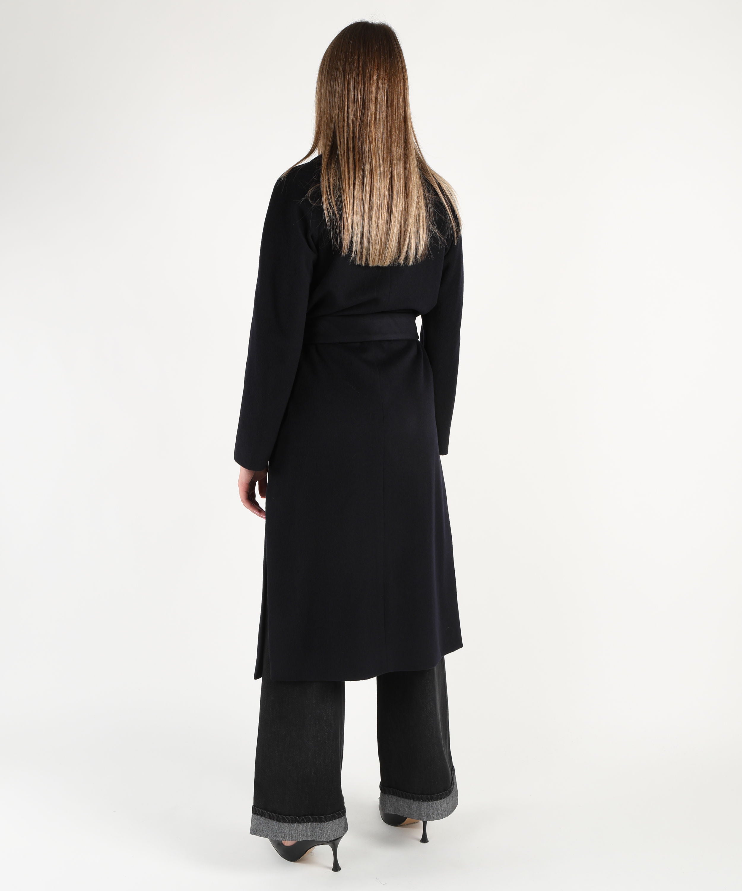 Coats CHIARULLI Long Belted Coat Nero | CHIARULLI