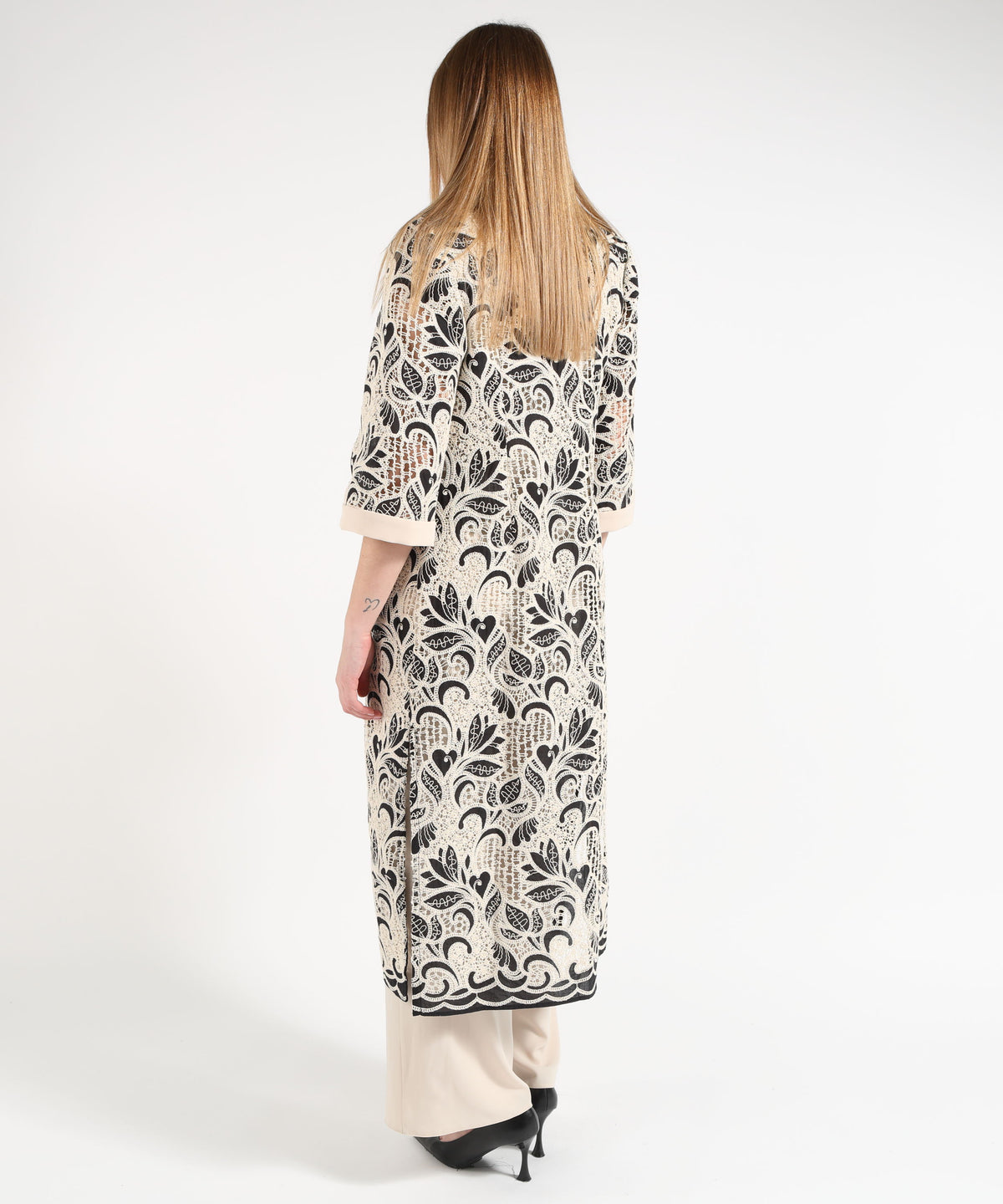 SONIA PENA Women’s Floral-Pattern Cutwork Duster Coat