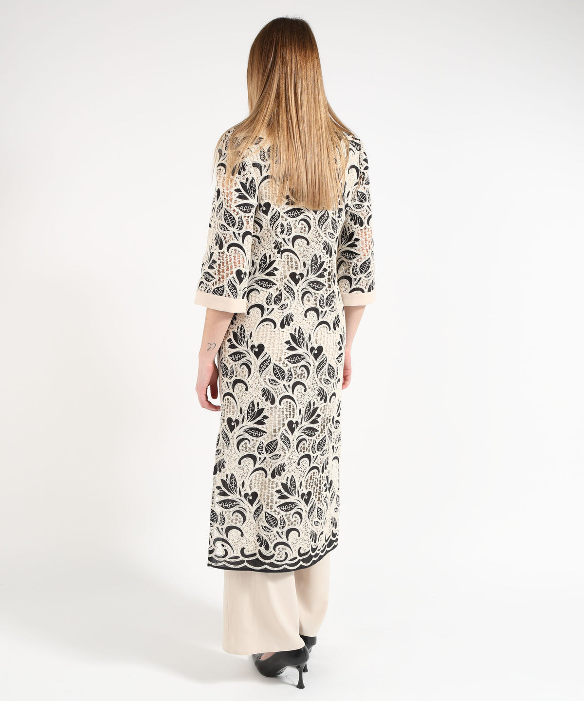 Light coats SONIA PENA Women’s Floral-Pattern Cutwork Duster Coat Bianco | SONIA PENA