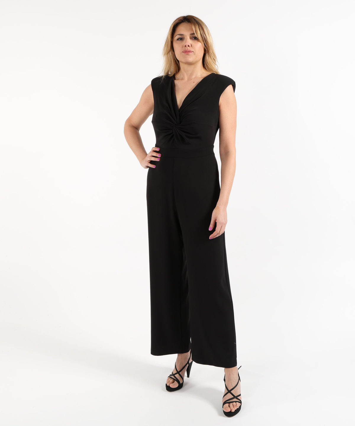 SONIA PENA Tuta Donna Elegante Smanicata con Scollo a V