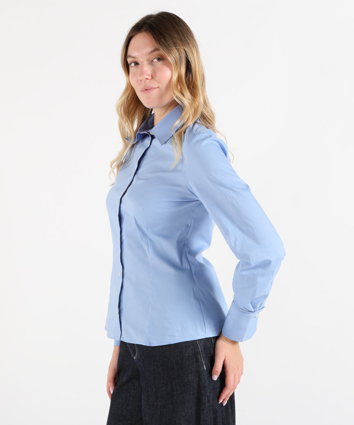 Camicie PENNYBLACK Camicia Donna Slim Fit in Popeline Stretch Azzurro | PENNYBLACK