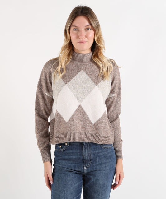 Maglie PENNYBLACK Maglia Cropped Oversize con Motivo a Rombi Multicolor | PENNYBLACK