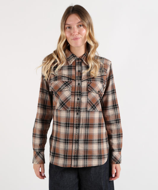 Camicie P.A.R.O.S.H. CAMICIA WESTERN CON BORCHIE Marrone | P.A.R.O.S.H.