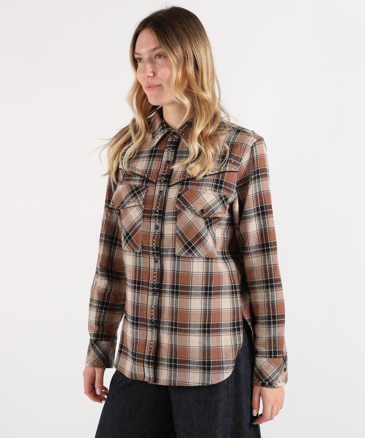 Camicie P.A.R.O.S.H. CAMICIA WESTERN CON BORCHIE Marrone | P.A.R.O.S.H.